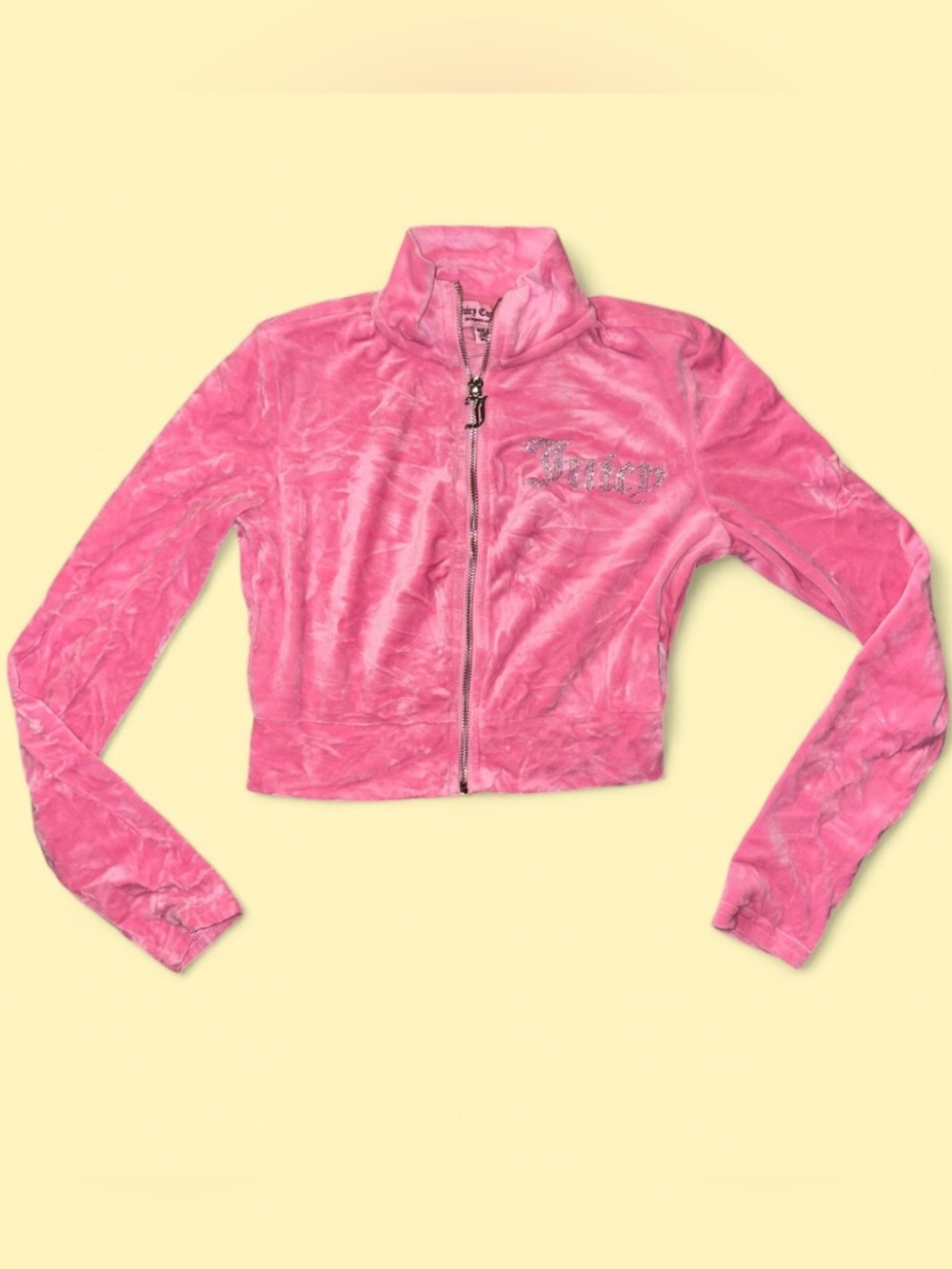 Juicy Couture Pink Velour Rhinestone Zip Up Cropped Jacket - Size XS - Picture 2 of 6